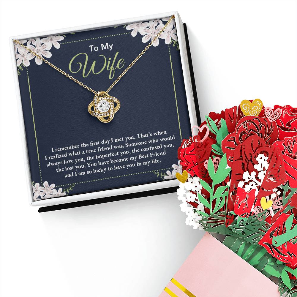 to my wife - i remember the first day i met you 2 Love Knot Necklace + Faux Flower Bouquet