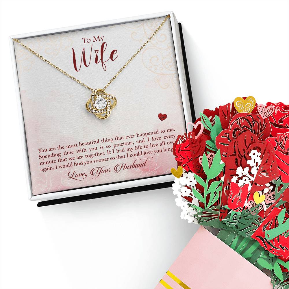 To my wife-You are the most beautiful thing Love Knot Necklace + Faux Flower Bouquet