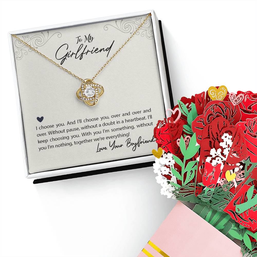 To my Girlfriend-I choose you Love Knot Necklace + Faux Flower Bouquet