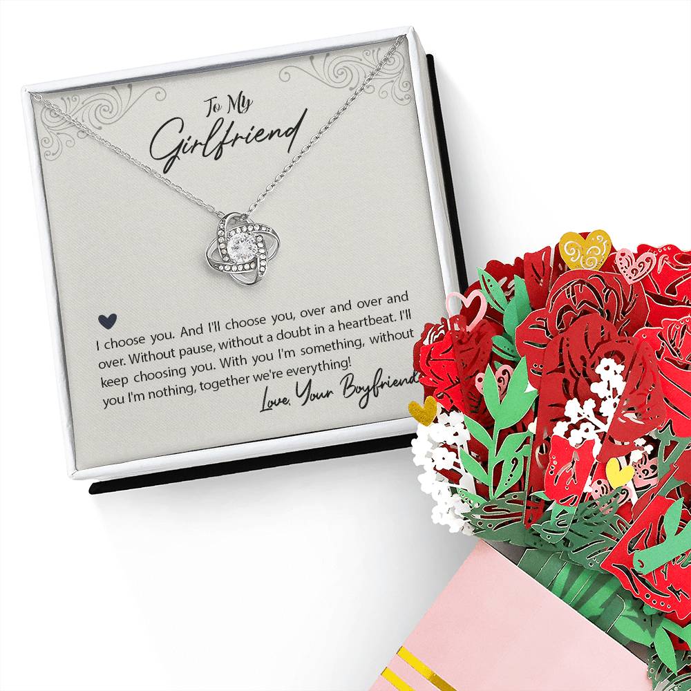 To my Girlfriend-I choose you Love Knot Necklace + Faux Flower Bouquet