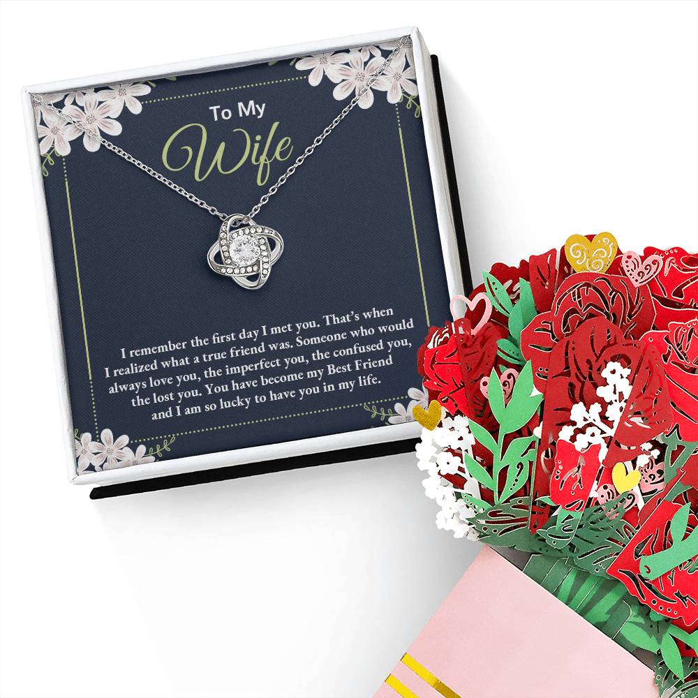to my wife - i remember the first day i met you 2 Love Knot Necklace + Faux Flower Bouquet