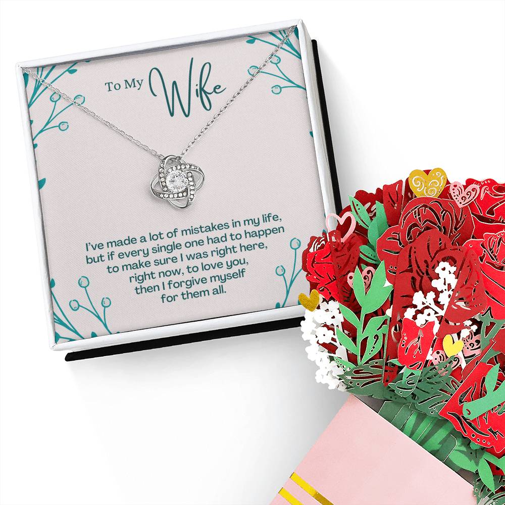 to wife Love Knot Necklace + Faux Flower Bouquet