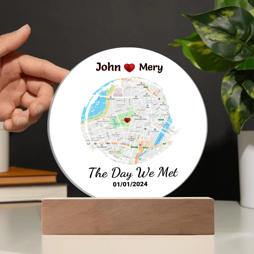 The Day We Met - Personalized Name, Date, Map Circle Acrylic - For Couples, Family - Anniversary, Valentine's, Keepsakes Gift