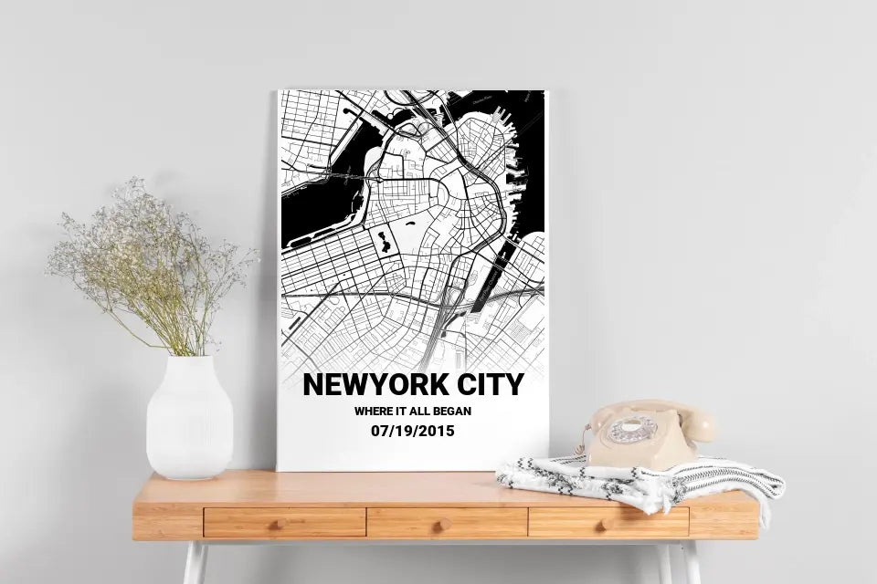 Custom Map & Text Canvas with Personalized Date - Create Your Own Memory Artwork