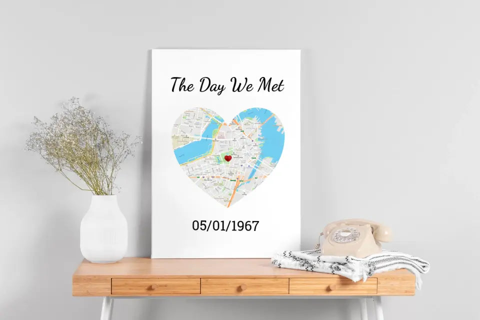 Custom Map & Text Canvas with Personalized Date - Create Your Own Memory Heart