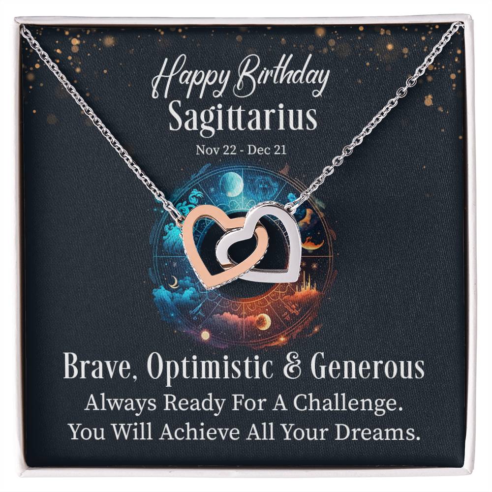 Happy Birthday Sagittarius Interlocking Hearts Necklace for Special Occasions