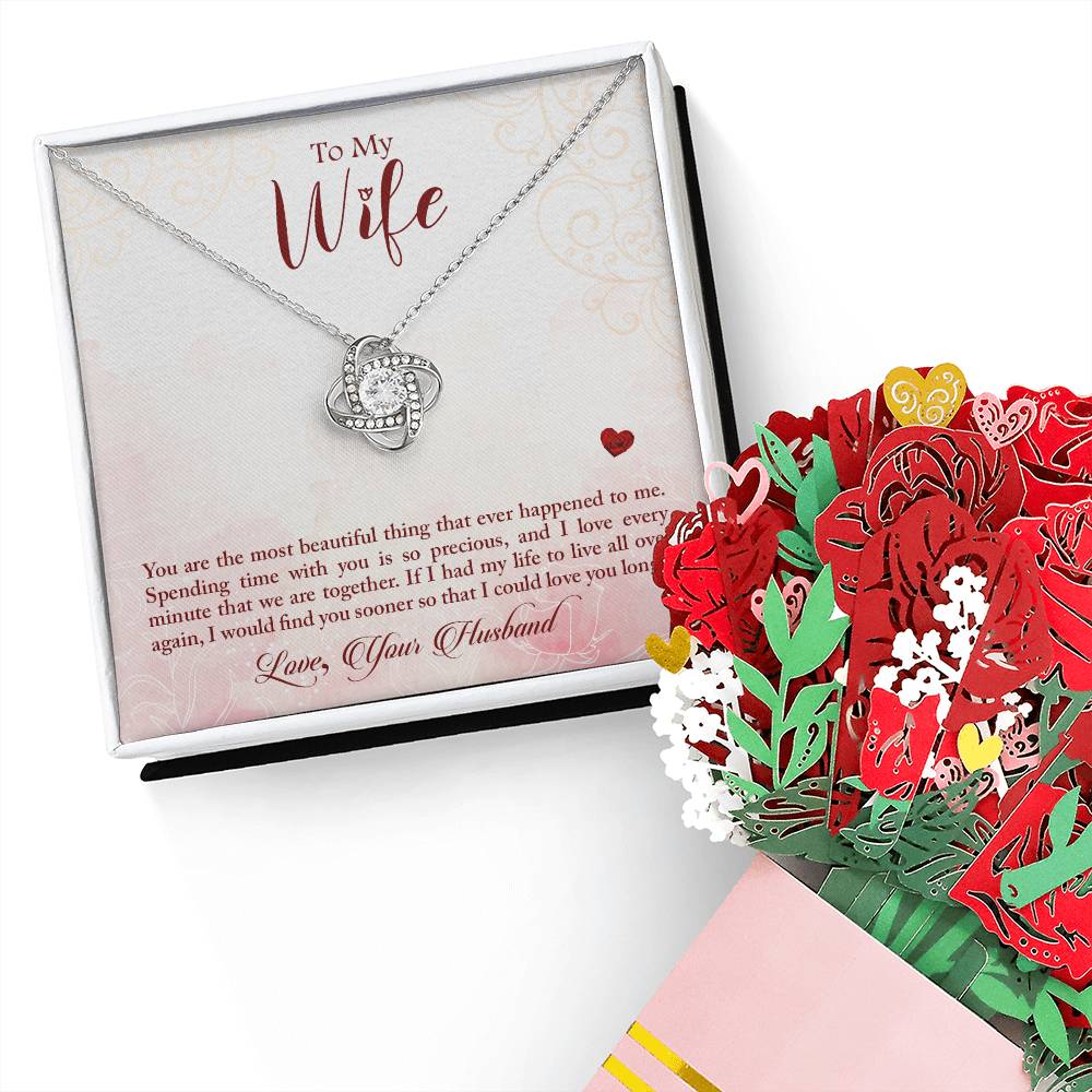 To my wife-You are the most beautiful thing Love Knot Necklace + Faux Flower Bouquet